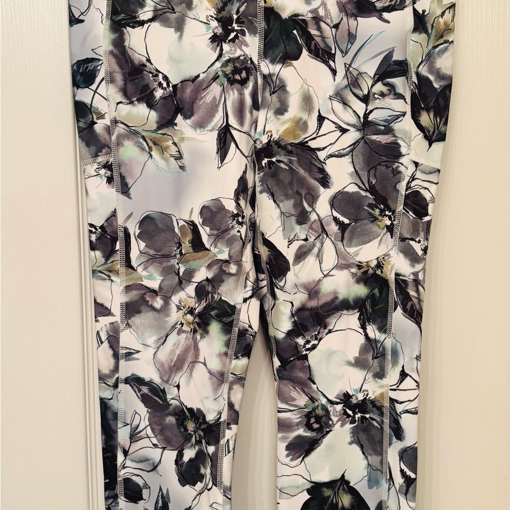 RBX Black and Gray Leggings with Artistic Floral Design